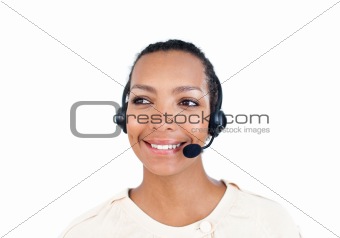 Assertive Customer service representative with headset on 