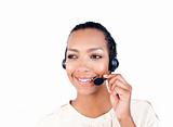 Self-assured Customer service representative with headset on 