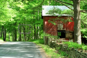 Red barn in the woods