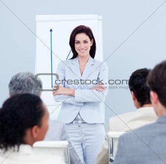 Positive businesswoman doing a presentation