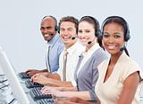 Confident business people working in a call center
