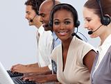 Business co-workers showing diversity in a call center 
