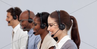 Multi-ethnic young business partners working in a call center