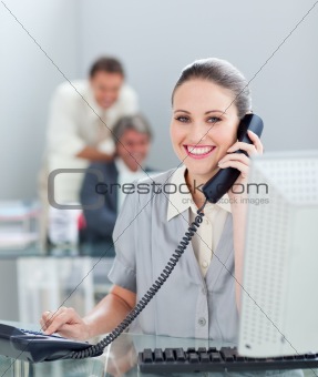 Attractive businesswoman on phone