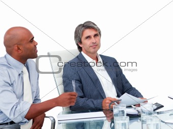 Two handsome businessmen having a meeting