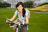 female biker with the city map