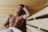 attractive young man in sauna