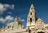 The Tower and Dome at Balboa Park, San Diego, California Against a Deep Blue Sky.