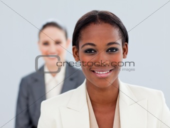 Portrait of two charming businesswomen