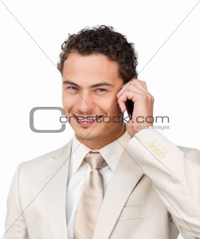 Young hispanic businessman using a mobile phone 