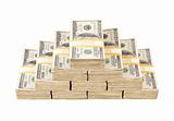 Stacks of Ten Thousand Dollar Piles of One Hundred Dollar Bills Isolated on a White Background.