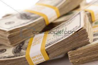 Stacks of Ten Thousand Dollar Piles of One Hundred Dollar Bills 