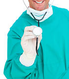 Close-up of surgeon holding a stethoscope
