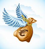 flying sack of euro money with wings
