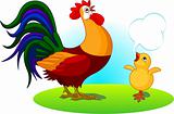 Father Rooster and Baby Chick