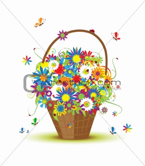 Basket with flowers for your design