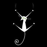 Relax. White cat silhouette on black for your design