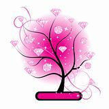Art tree with diamonds pink for your design