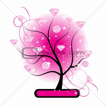 Art tree with diamonds pink for your design