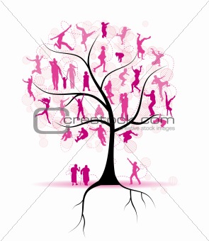 Family tree, relatives, people silhouettes