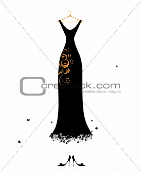 Evening dress black on hangers