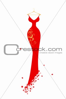 Evening dress red on hangers