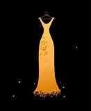 Evening dress golden on hangers