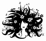 Floral hairstyle, woman silhouette for your design