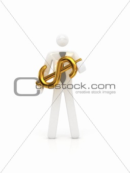 Man holding gold dollar currency symbol