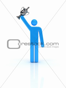 Illustrated man holding challenge cup