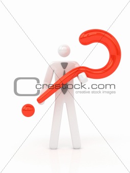 Business man holding question mark