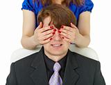 Woman closed to man of eye by means of hands