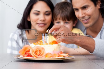 Happy family celebrating a birthday together