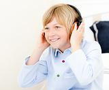 Adorable boy listenning music