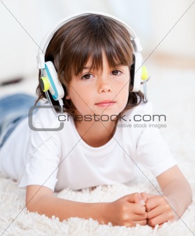 Relaxed boy listenning music