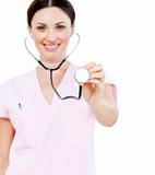 Portrait of confident female doctor holding a stethoscope