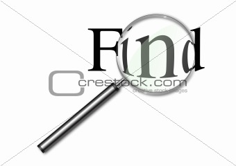 Magnifying glass over the word Find