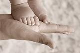 baby foot on parent hand