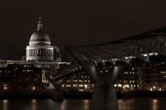 St.Paul Cathedral. From Night shot Thames River Millennium Bridge
