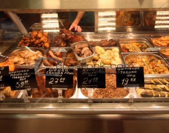 Counter with meat