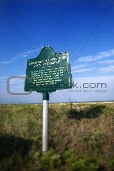 Historical marker on Bald Head Island, North Carolina.