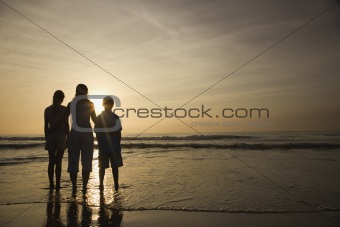 Mom and kids at beach.