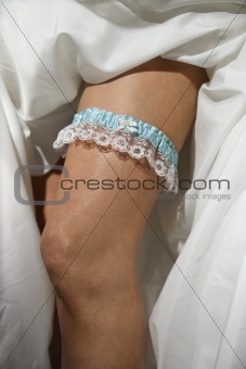 Bride's leg with garter.