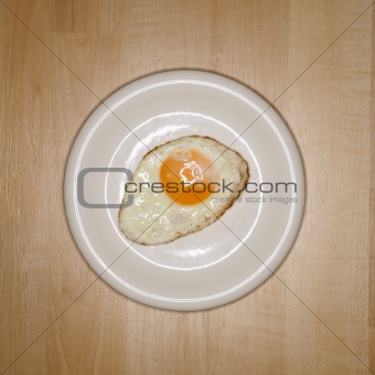 Fried egg on plate.