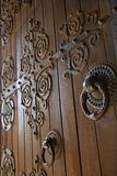 Wooden doors with metalwork in Lisbon, Portugal.