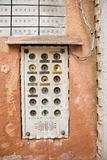Doorbell box for apartment building in Venice, Italy.