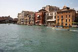 Buildings and boats on Grand Canal in Venice, Italy.