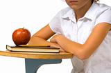 School desk with apple