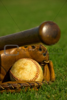 Vintage baseball on base