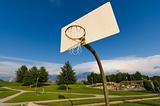 Basketball hoop with sky background